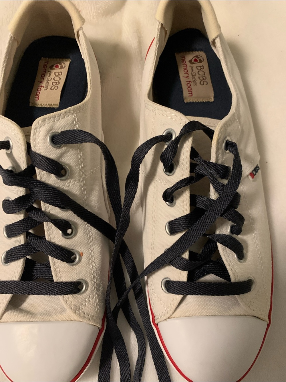 Womens White BobCanvas Sneakers with Navy Laces